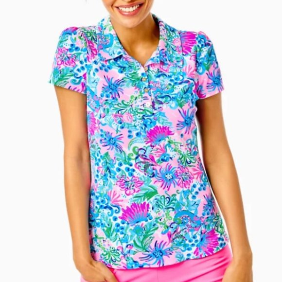 Lilly Pulitzer Tops - NWT Lilly Pulitzer Luxletic Frida Polo Mandevilla Baby Paradise Petals SMALL